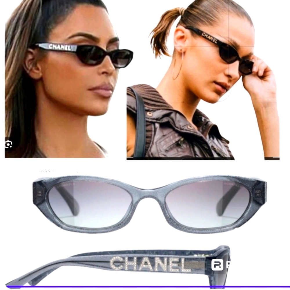 CHANEL RECTANGLE 71280A s1746 Silver Trendy Sunglasses Y2K